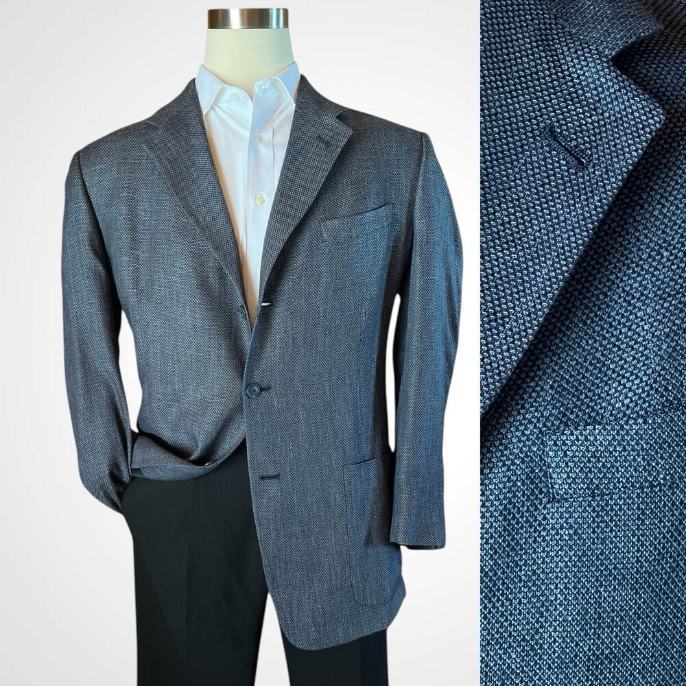 Vtg Hart Schaffner Marx 46L Blue Silk Casual Weekender Blazer Sport Coat